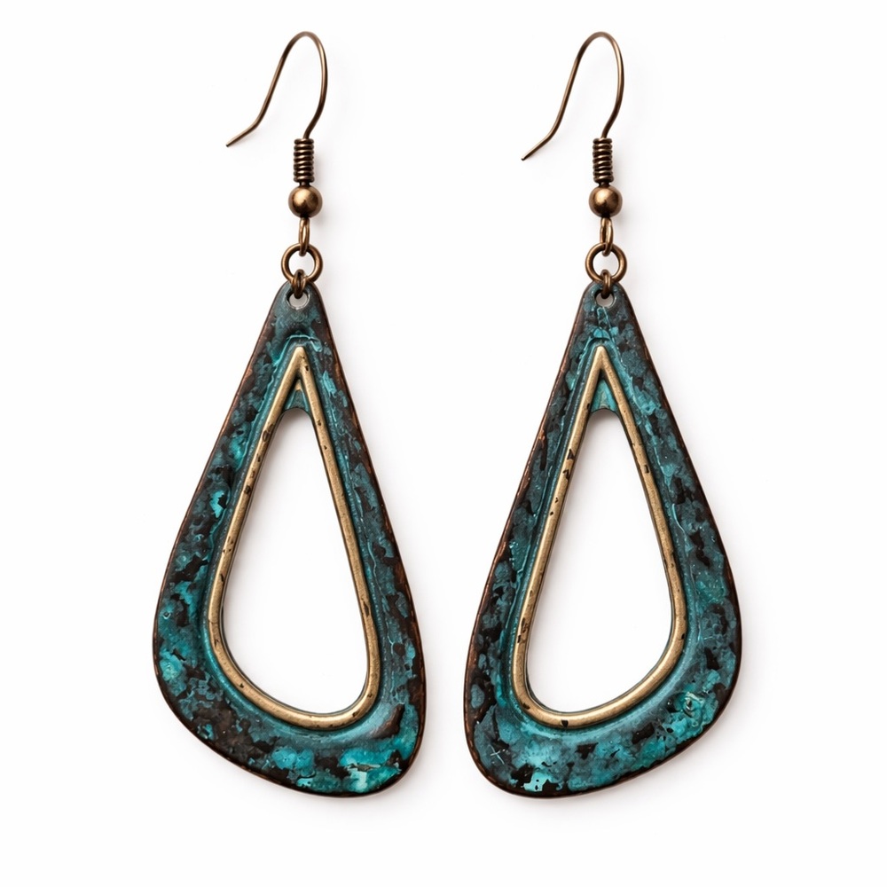Boho Turquoise Patina Teardrop Dangle Earrings ✨
